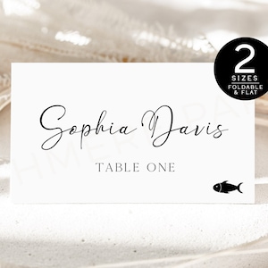 Wedding Place Card With Meal Choice | Minimal Wedding Place Cards Template | Wedding Place Card Template Meal | Folded and Flat