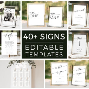 Minimal Reception Signs Template Bundle, 40+ Wedding Reception Signs and Table Number, Wedding Seating Chart And Sign Bundle, Printable