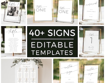 Minimal Reception Signs Template Bundle, 40+ Wedding Reception Signs and Table Number, Wedding Seating Chart And Sign Bundle, Printable