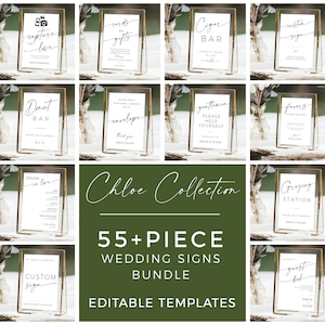 Wedding Sign Bundles Elegant Minimalist | Wedding Sign Package, 55+ | Modern Wedding Reception Bundle | Editable Wedding Sign Template Set