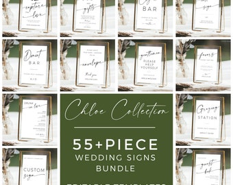 Wedding Sign Bundles Elegant Minimalist | Wedding Sign Package, 55+ | Modern Wedding Reception Bundle | Editable Wedding Sign Template Set
