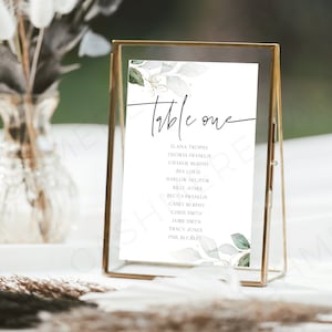 Sage Green Wedding Table Numbers, Editable Eucalyptus Seating Chart, Wedding Table Name Cards Template Printable Seat Assignment Chart Spm09