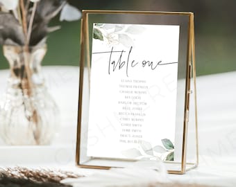 Sage Green Wedding Table Numbers, Editable Eucalyptus Seating Chart, Wedding Table Name Cards Template Printable Seat Assignment Chart Spm09
