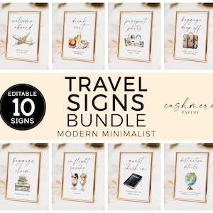Bon Voyage Travel Theme Signs Editable Canva Templates for Weddings, Bridal Shower, or Birthdays - Adventure Themed Party Printable Download