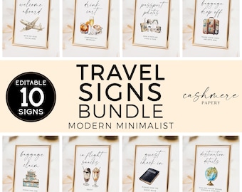 Bon Voyage Travel Theme Signs Editable Canva Templates for Weddings, Bridal Shower, or Birthdays - Adventure Themed Party Printable Download