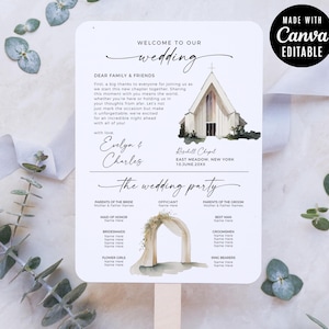 Wedding Itinerary Fan Template: Editable Ceremony Timeline (Digital Download, 5x7 & 5.5x8.5 in Canva)