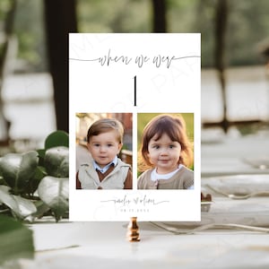Wedding Table Numbers with Baby Pictures, Baby Photo Table Number Card, Minimalist When We Were Childhood Ages, Digital Download, Templett
