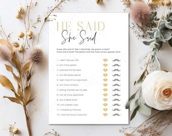 He Said She Said Bridal Shower Game Template, Custom Guess Who Said It Couples Editable Game Template, Minimalist Bachelorette Games Canva