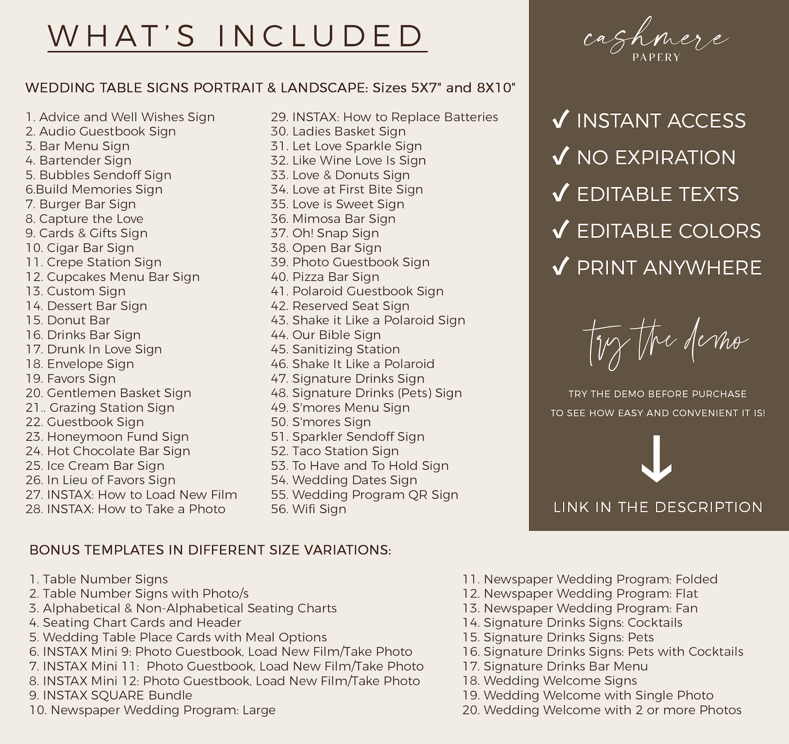 Sign Templets Editable Sign Bundle Table Reception Templates, Modern Wedding Signs ...