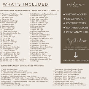 Modern Minimalist Wedding Signs Bundle, 80+ Reception Table Signs Set, Welcome, Drinks, Newspaper Editable Templates, DIY Printable Download
