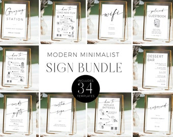 Minimalist Wedding Sign Bundle | Modern Wedding Sign Printable Bundle | Wedding Reception Bundle Template | Wedding Signage Bundle