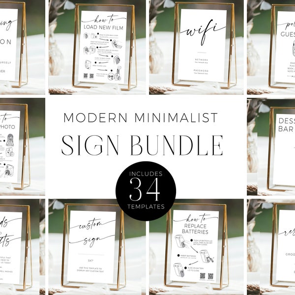 Minimalist Wedding Sign Bundle | Modern Wedding Sign Printable Bundle | Wedding Reception Bundle Template | Wedding Signage Bundle