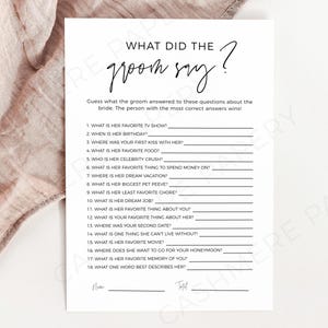 What Did The Groom Say Bachelorette Template Game, Editable Bridal Party Game Groom Trivia Game, What Did He Say, Instant Download, CANVA