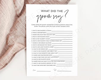 What Did The Groom Say Bachelorette Template Game, Editable Bridal Party Game Groom Trivia Game, What Did He Say, Instant Download, CANVA