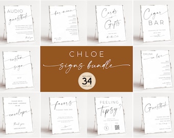 Wedding Signs Template Bundle Modern | Minimalist Wedding Bundle, Reception Sign Bundle | Modern Minimalist Wedding Signs | Simple Wedding