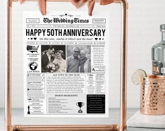 50th Anniversary Gift for Grandparents, Golden Wedding Year Newspaper Infographic for Frames, Personalized Wedding Gift for Husband and Wife