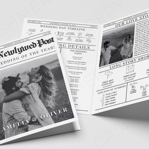 Wedding Newspaper Canva Edit, Folded Large News Paper Program Template, Infographic Photo Invitation DIY Printable Instant Digital Download image 4