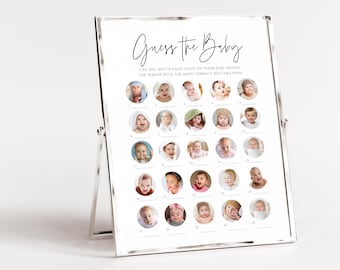 Funny Baby Photo Guessing Game, Custom Baby Shower Game Template, Who's That Baby Printable, Editable Sign & Card Guess Who’s the Baby CANVA