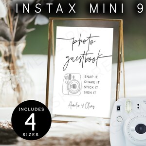 Photo Guest Book Sign Template, Instax Mini9 Camera Guestbook Signs Printable | Wedding Polaroid Table Signage Editable Templett DIY SPM09