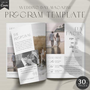 Wedding Ceremony Magazine Program Templates, 30+ Pages Custom Photos Couple Story Book and Party Printable Template Canva Digital Download