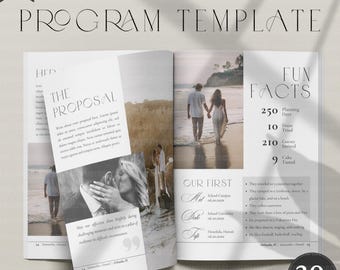 Wedding Ceremony Magazine Program Templates, 30+ Pages Custom Photos Couple Story Book and Party Printable Template Canva Digital Download