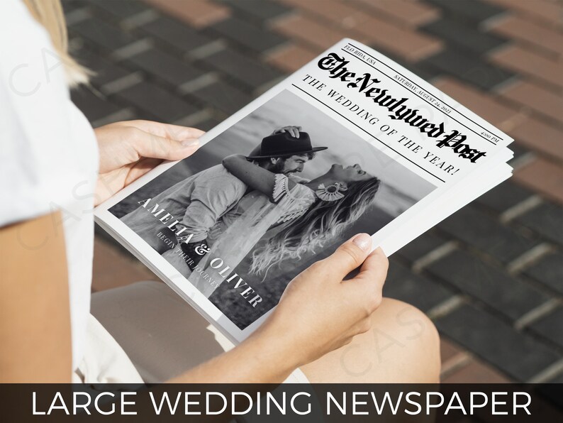 Wedding Newspaper Canva Edit, Folded Large News Paper Program Template, Infographic Photo Invitation DIY Printable Instant Digital Download image 3