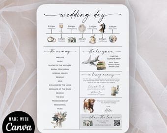 Infographic Wedding Fan, Church Wedding Ceremony Program Fan Template, Modern Minimalist Wedding Day Timeline Card Free 1500+ Elements Canva