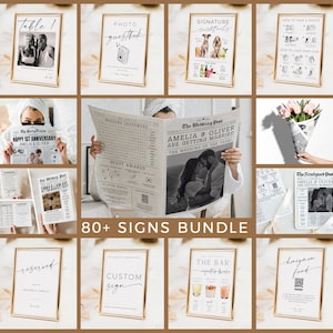 Editable Sign Bundle Table Reception Templates, Modern Wedding Signs Package 80+ Printables, Custom Templett Canva Signage DIY Downloads