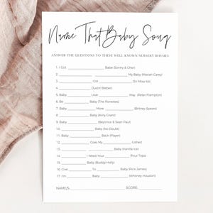 Name That Baby Song Baby Shower Game, Editable name That Tune Guessing Game Template Downloadable with Answer Key, Fun Modern Activity Print