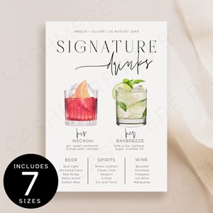 Printable Bar Menu Template Signature Cocktails Sign Download Elegant Wedding Bar Sign Modern Sign Signature Drink Sign Templett, Printable