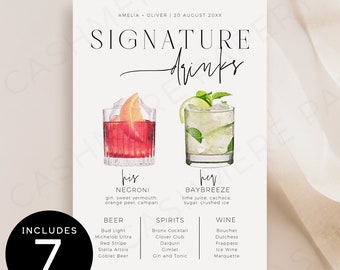 Printable Bar Menu Template Signature Cocktails Sign Download Elegant Wedding Bar Sign Modern Sign Signature Drink Sign Templett, Printable