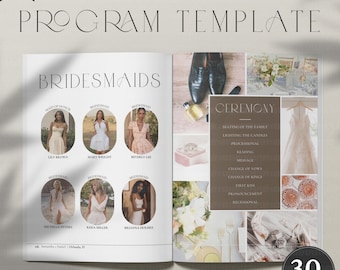 Personalized Wedding Magazine Program Template, Editable Modern Wedding Photo Book Template, Printable Ceremony Timeline, Seating Chart