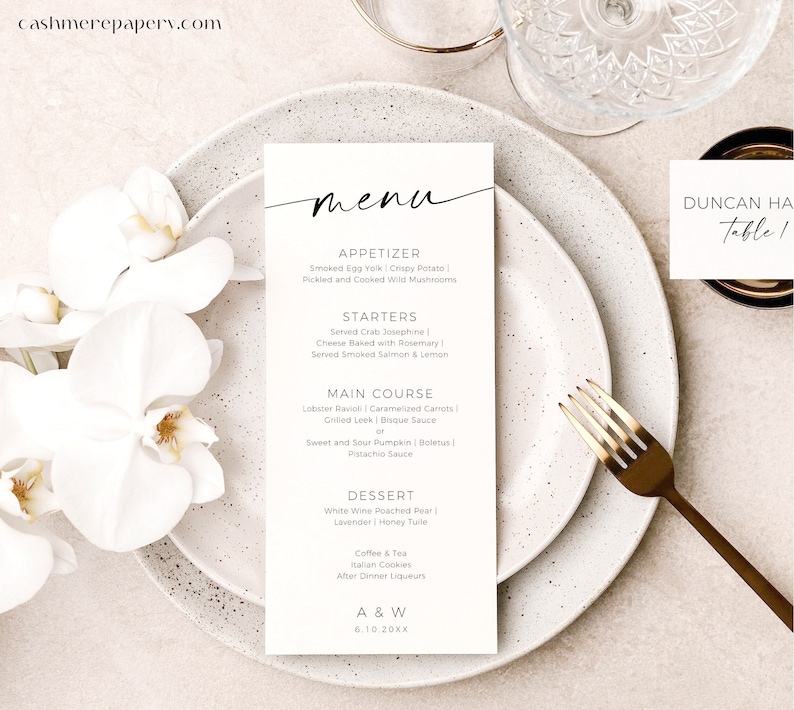 Wedding Menu Program Digital Download, Modern Calligraphy Wedding ...