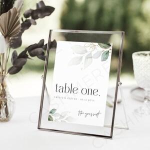 Calligraphy Table Number Template, 5x7 & 4x6, Eucalyptus Wedding Reception Numbers, Editable Modern Printable Cards, Digital Download SPM09