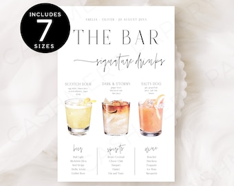Signature Drink Sign Template 3 Drinks, Signature Drink Sign And Bar Menu Canva Template, Bar Menu His And Hers Signature Drinks Sign