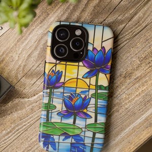 Blue Lotus flower Phone Case:  Stained Glass effect, iPhone & Samsung