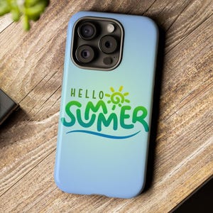 Custodia per telefono Hello Summer Gradient / Design minimalista e divertente / Custodia con frase festiva / Custodia colorata e giocosa per tutti gli stili