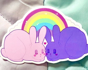 Sapphic Bunny Girlfriends / 3" Vinyl Sticker / Valentine Bunny Stickers