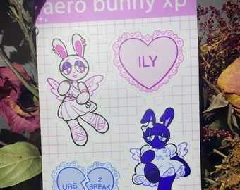 Aesthetic Bunny Girl Valentine's Day Sticker Sheet / Jiji and Grace / ILY / URS 2 BREAK