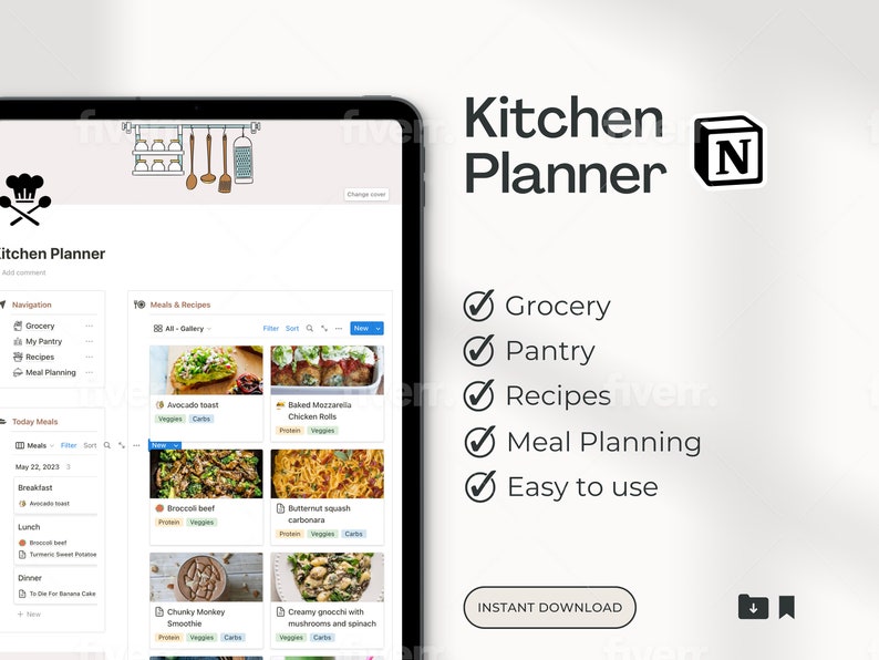 Notion Template Kitchen, Notion Meal Planner, Notion Recipe Book