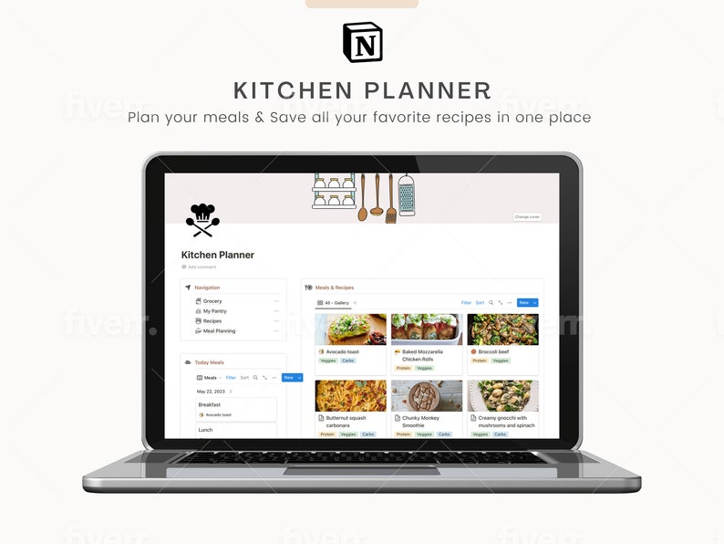 Notion Template Kitchen, Notion Meal Planner, Notion Recipe Book