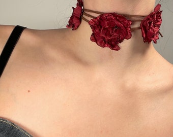 Handmade Charmed Flower Choker with three roses