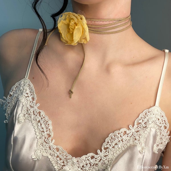 Handmade Corsage Neck Flower/Choker in Yellow by Efflorescence