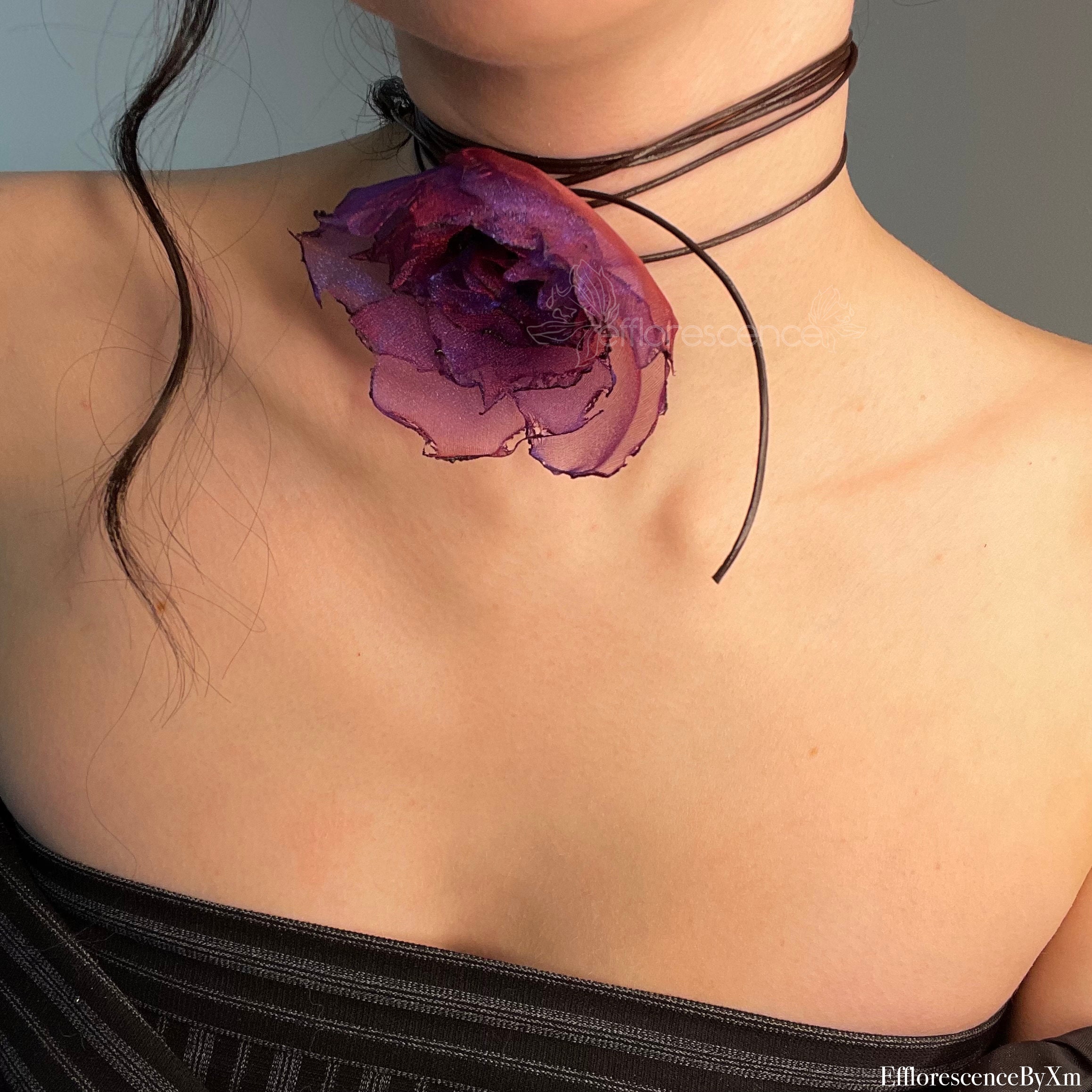 Elegant Handmade Flower Rose Choker Necklace, Oversized Flower
