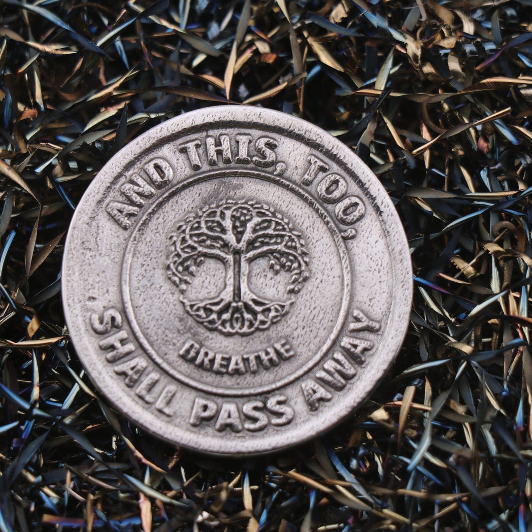 this Too Shall Pass Coin With Tree of Life, Stoicism Coin
