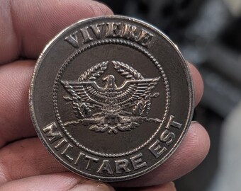 Hand-Forged Steel Stoic Coin: Vivere Militare Est, Roman Eagle
