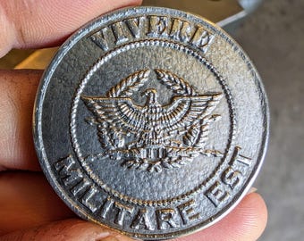 Hand-Forged Steel Stoic Coin: Vivere Militare Est, Roman Eagle