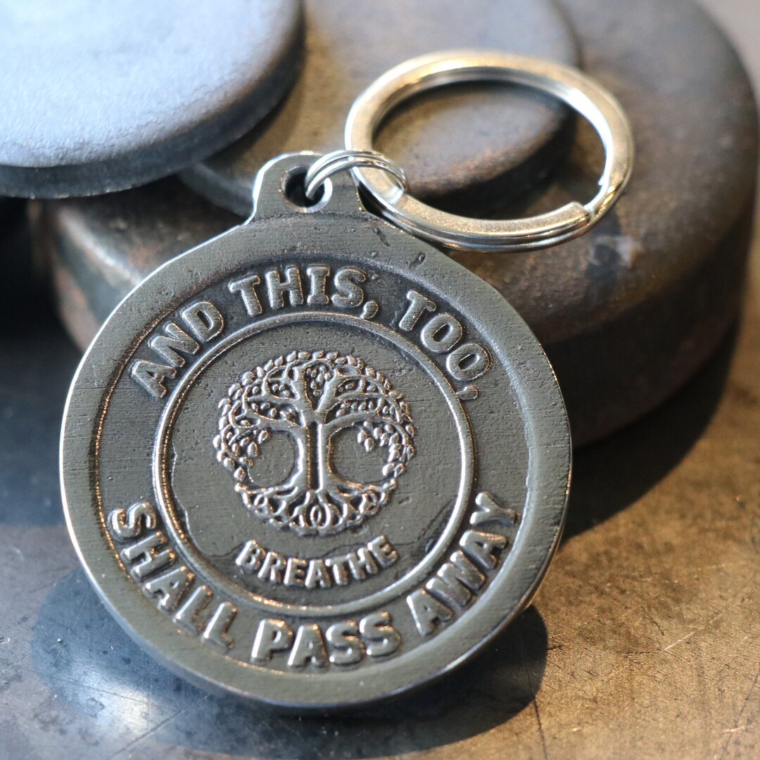 Blacksmith Keychain this Too Shall Pass Tree of Life & Celtic Triskelle