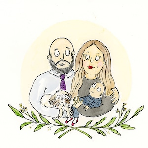 Retrato de pareja, Ilustración de pareja, Regalo de boda, Retrato de mascota, Retrato de familia, Retrato personalizado, Ilustración, Acuarela, Dibujos animados