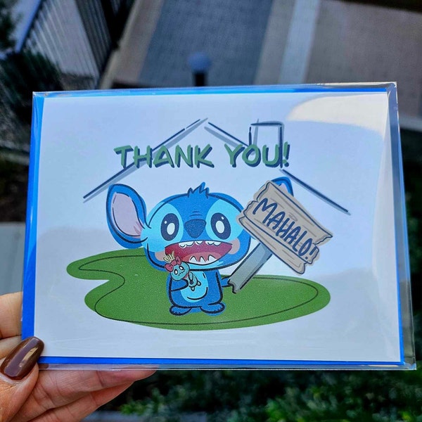 Disney Greeting Cards, thank you card, stitch, disney, mahalo, lilo and stitch, cute cards, adorable cards, greeting cards
